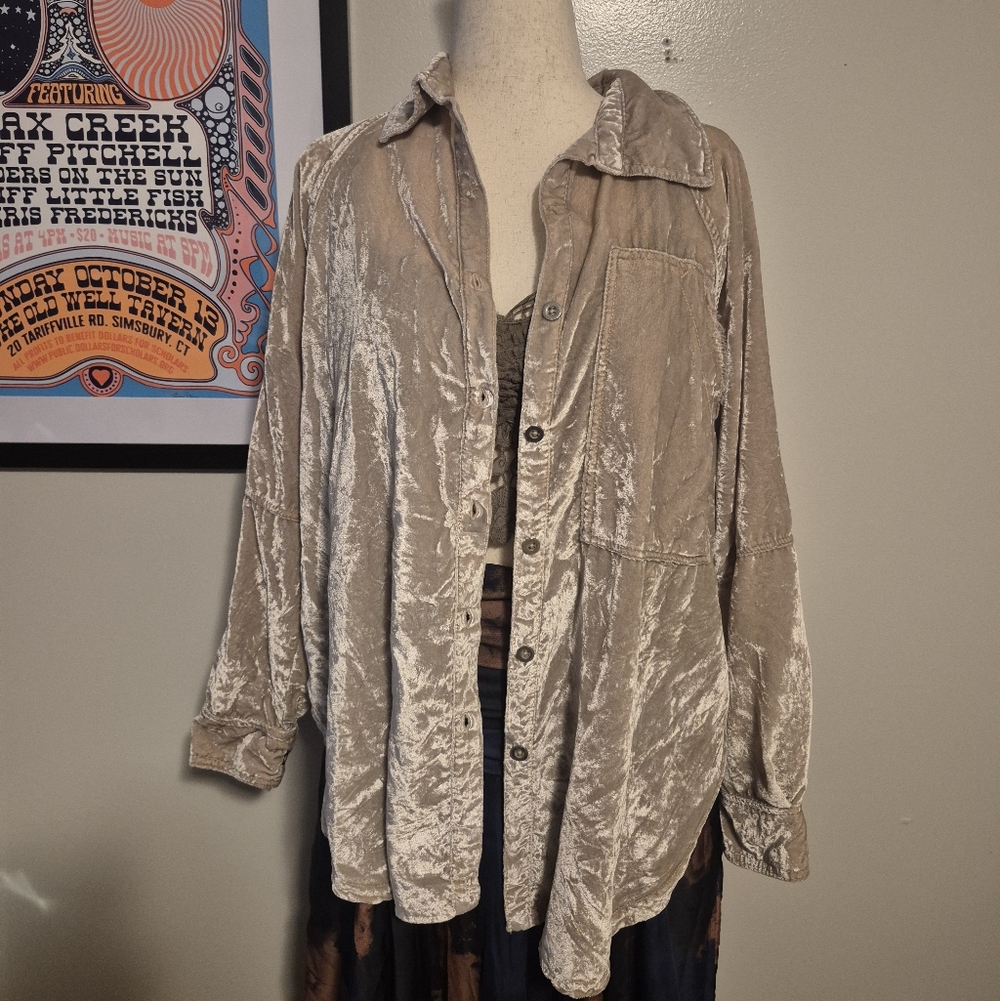 Free People Champagne Luxe Crushed Velvet Women's Top Med Oversized Shacket